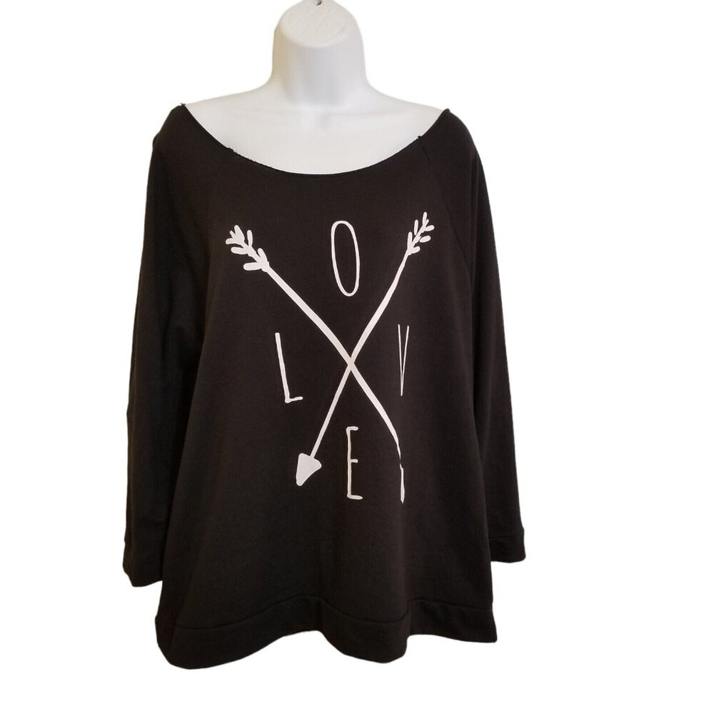 Thread‎ Tank Designs Top Womens XXL Black Love 3/4 Sleeve Raw Edge Boat Neck